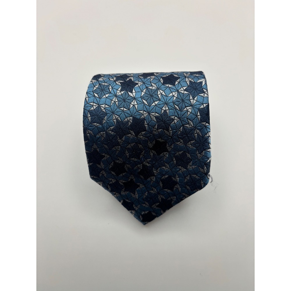 Nobel Prize Museum Silk Tie Blue Geometric Star Pattern Made in Italy